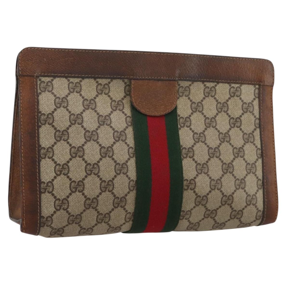 Gucci GG Supreme Web Sherry Line Clutch Bag PVC Beige