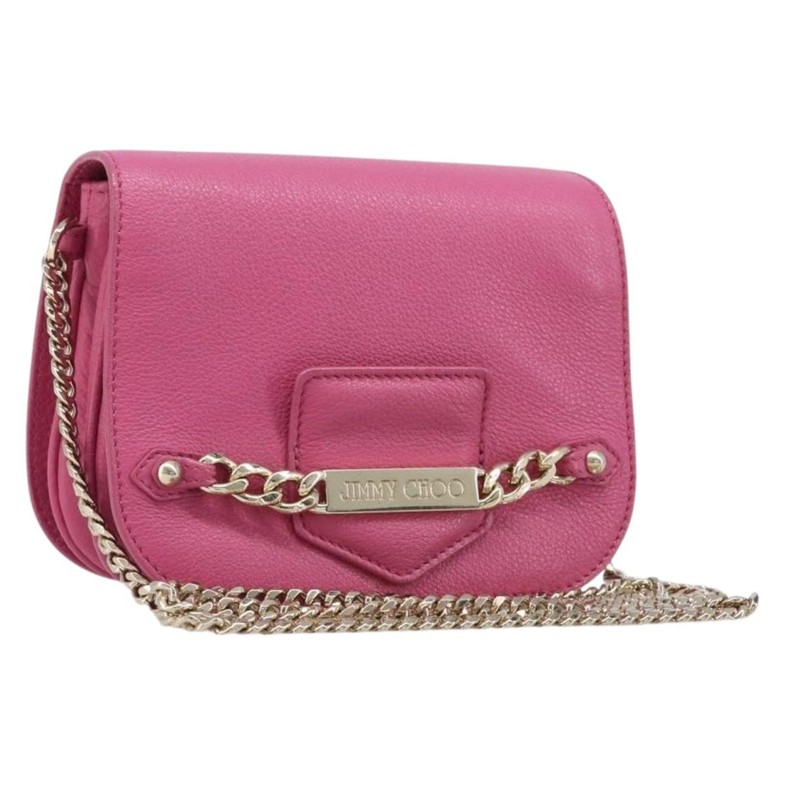Jimmy Choo Chain Shoulder Bag Leather Pink Gold Tone