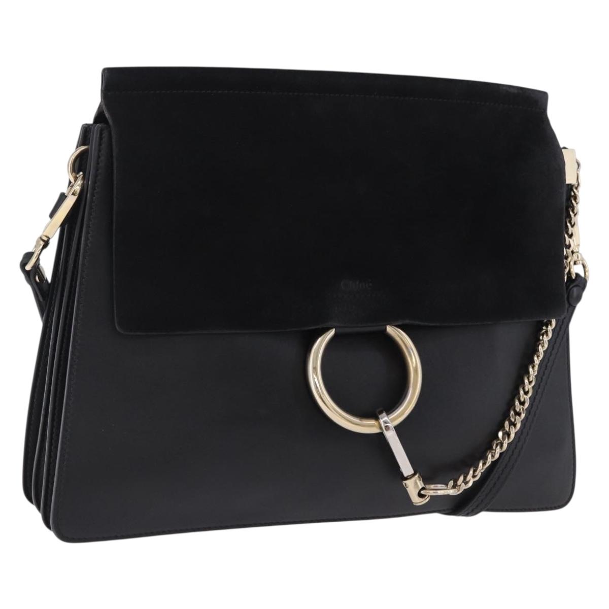 Chloé Faye Chain Shoulder Bag Suede Black Gold Tone