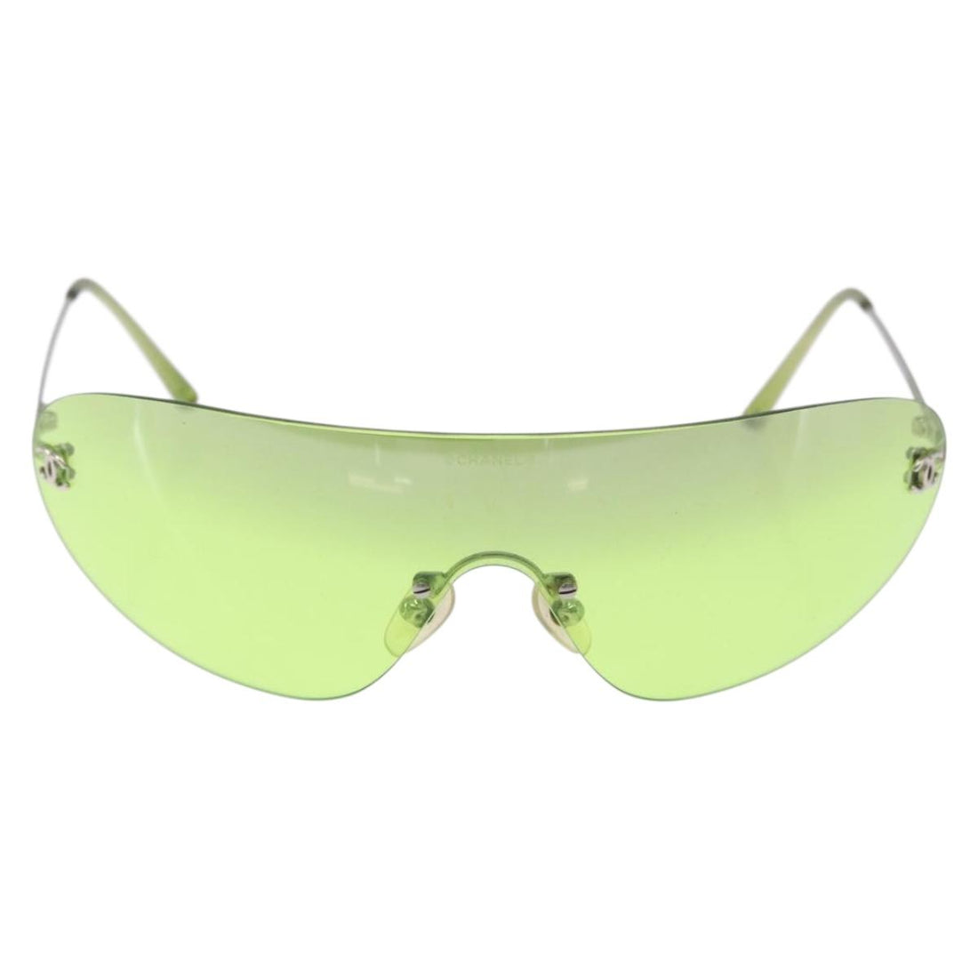 CHANEL Rimless Sunglasses Metal Green Silver CC Auth BA15023M