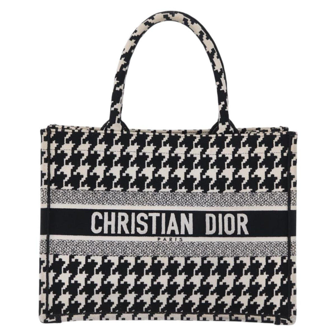 Christian Dior Staggered Pattern Book Tote Medium Bag Canvas Black Auth BA15076M