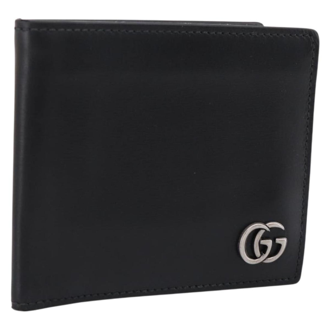 GUCCI GG Marmont Compact Wallet Leather Black Silver 428725 Auth 198795A