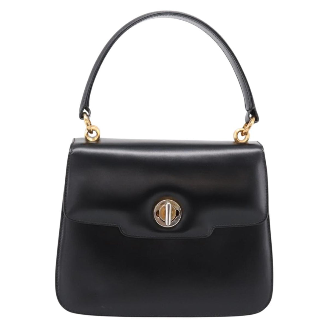 GUCCI Hand Bag Leather Black Gold Tone Auth ep15645
