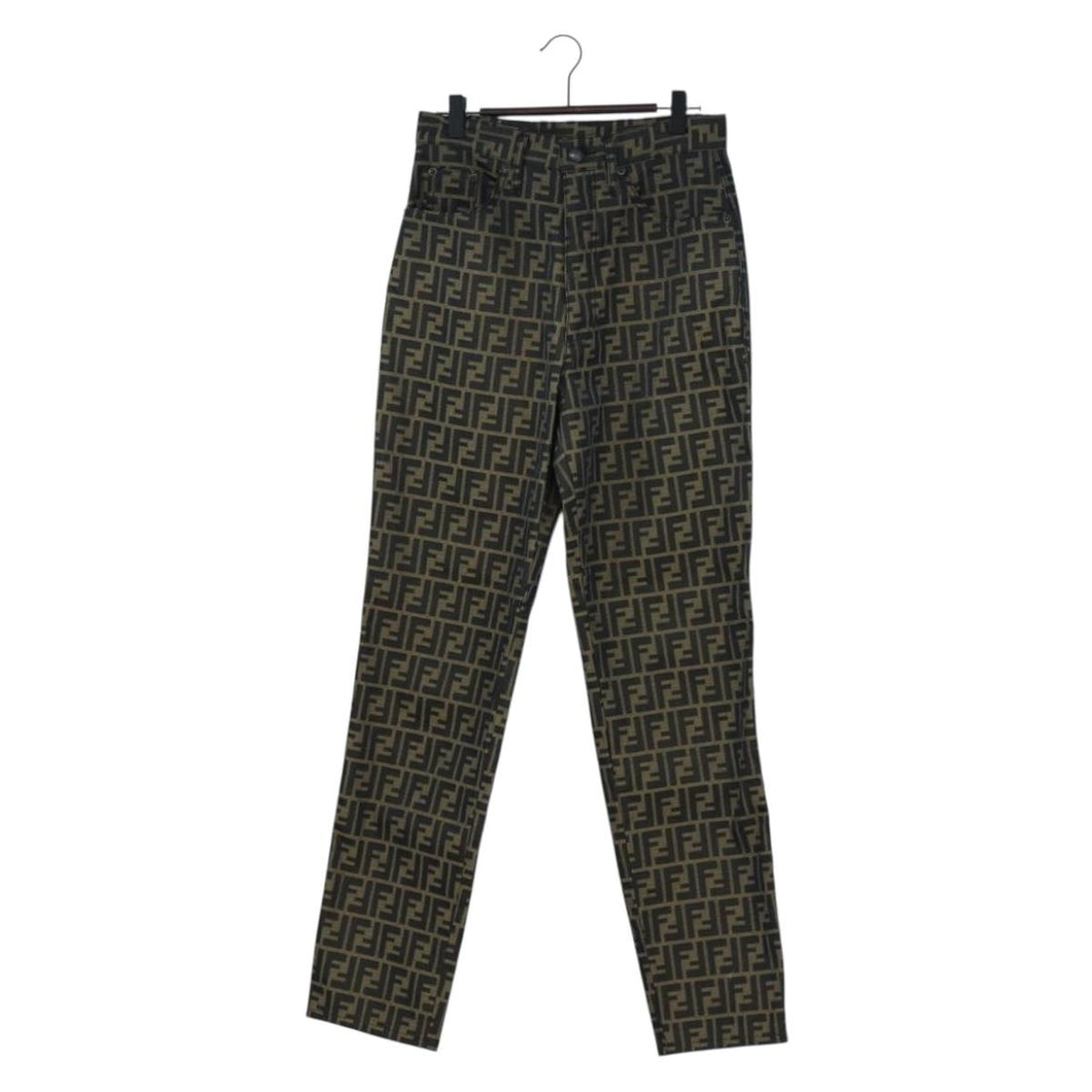 FENDI Zucca Canvas Pants XO Black Brown Auth 186981A