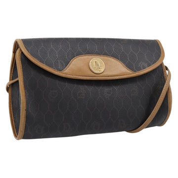 Christian Dior Honeycomb Canvas Shoulder Bag PVC Black Gold Auth BA15258
