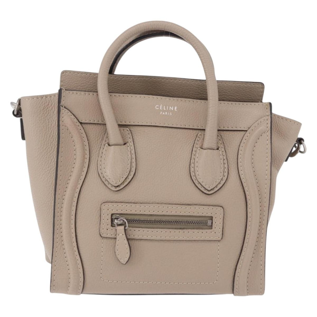 CELINE Luggage Nano Hand Bag Leather 2way Beige Auth 198753V