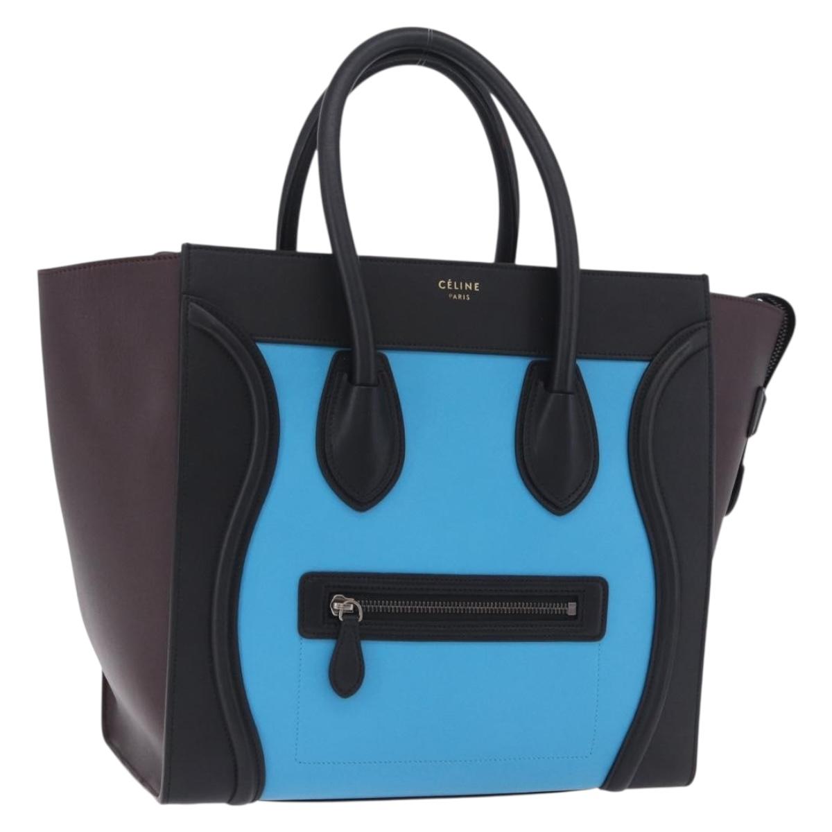 Celine Luggage Mini Shopper Handbag Leather Turquoise Blue