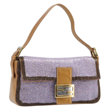 Fendi Mamma Baguette Shoulder Bag Leather Beads Purple Gold
