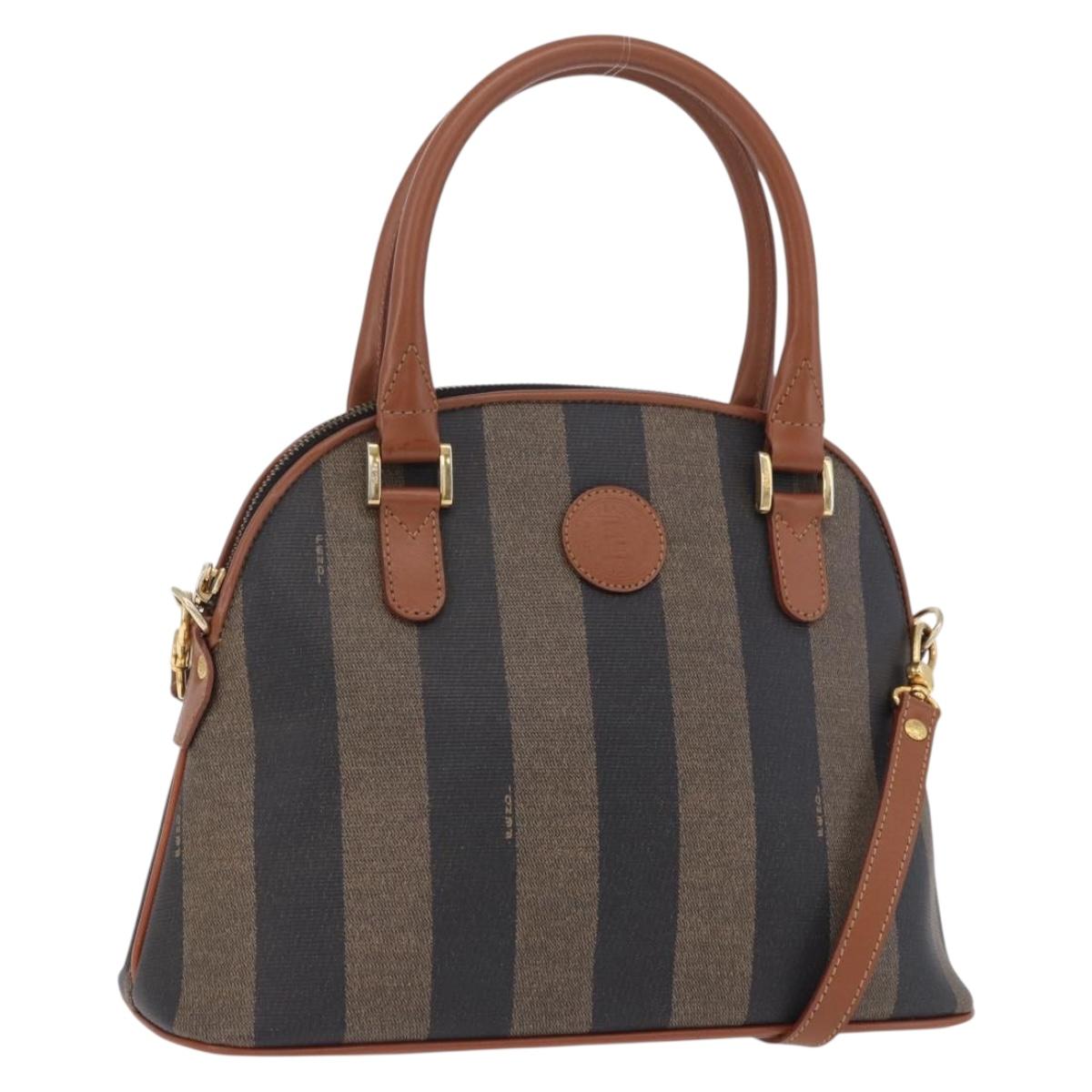 Fendi Pecan Canvas Handbag PVC 2way Black Brown