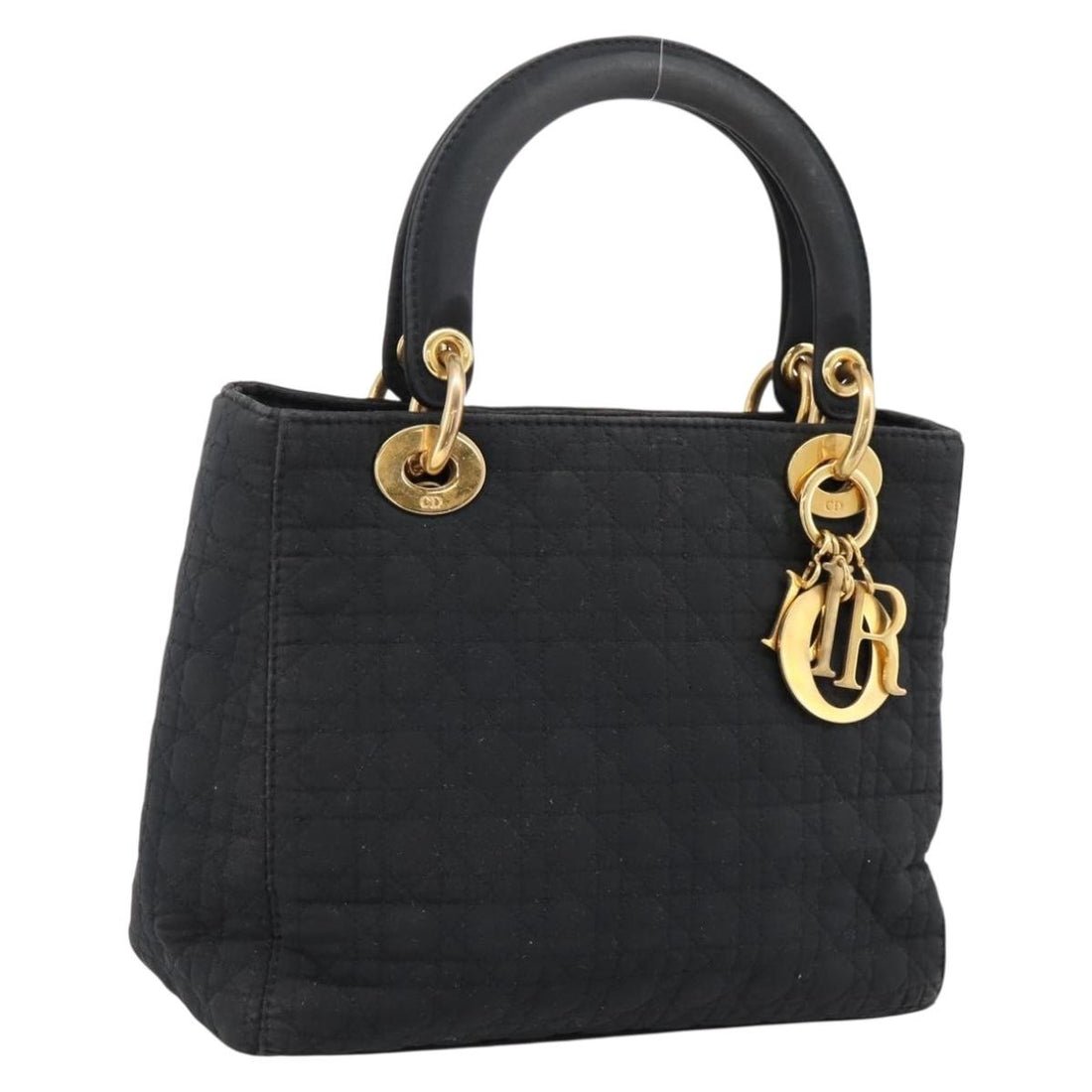 Christian Dior Canage Handbag Canvas Black Gold