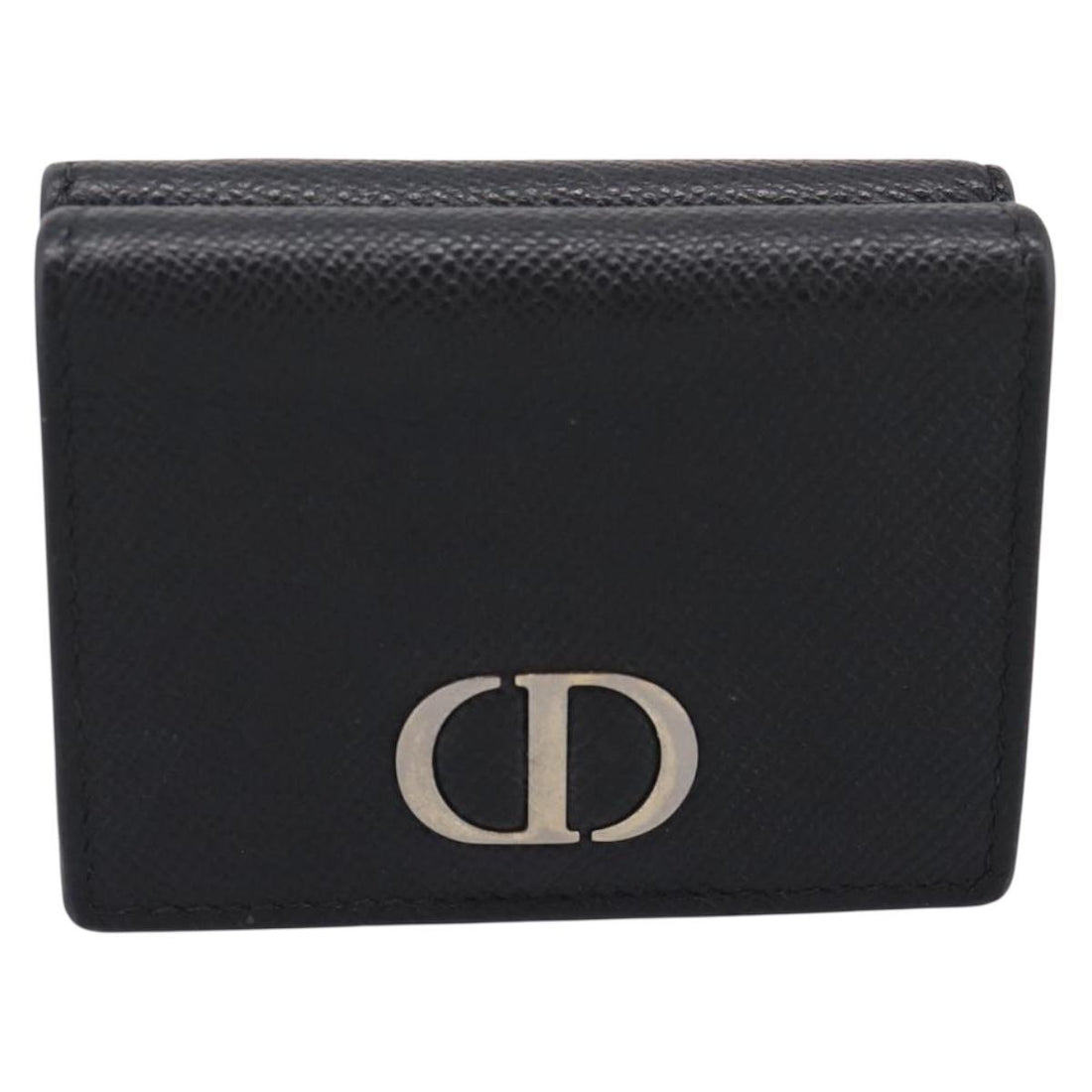 Christian Dior Compact Wallet Leather Black Gold Auth 198767A