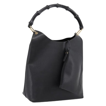 GUCCI Bamboo Shoulder Bag Leather Black Gold 001 1013 1881 Auth ka5766