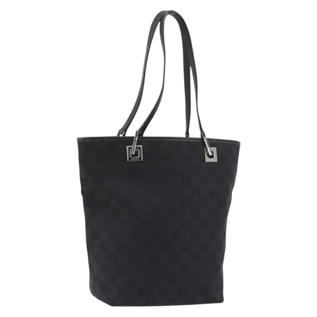 GUCCI GG Canvas Tote Bag Black Silver 31244 Auth 198669A