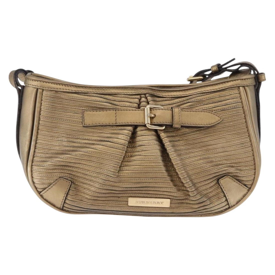 BURBERRY Shoulder Bag Leather Gold Auth 196634