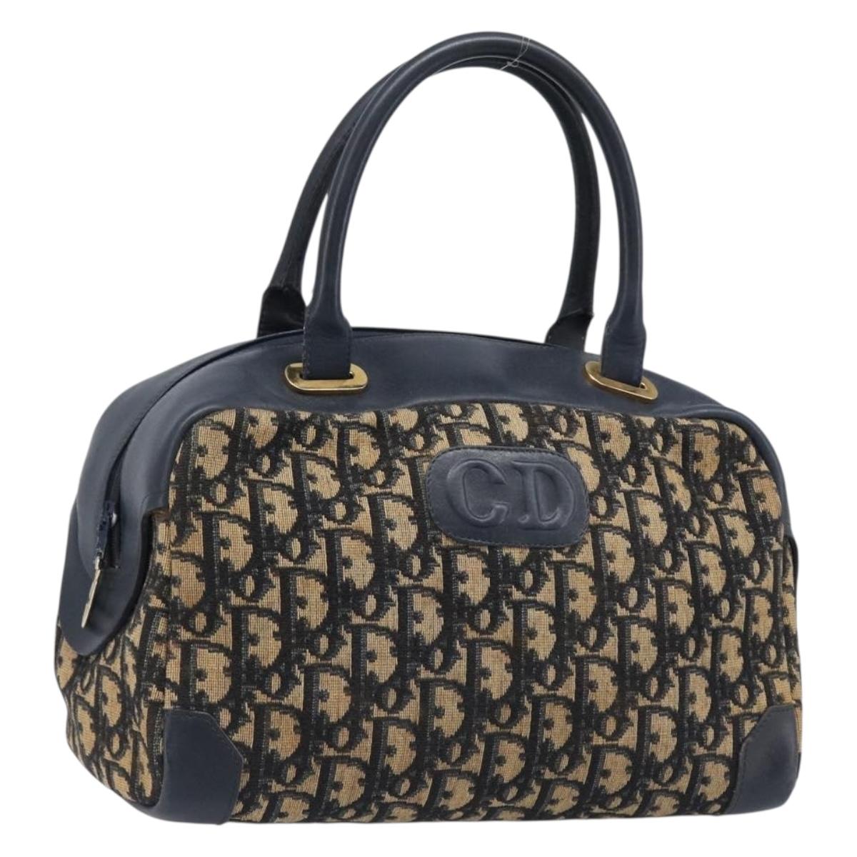Christian Dior Trotter Canvas Handbag Navy Gold Tone