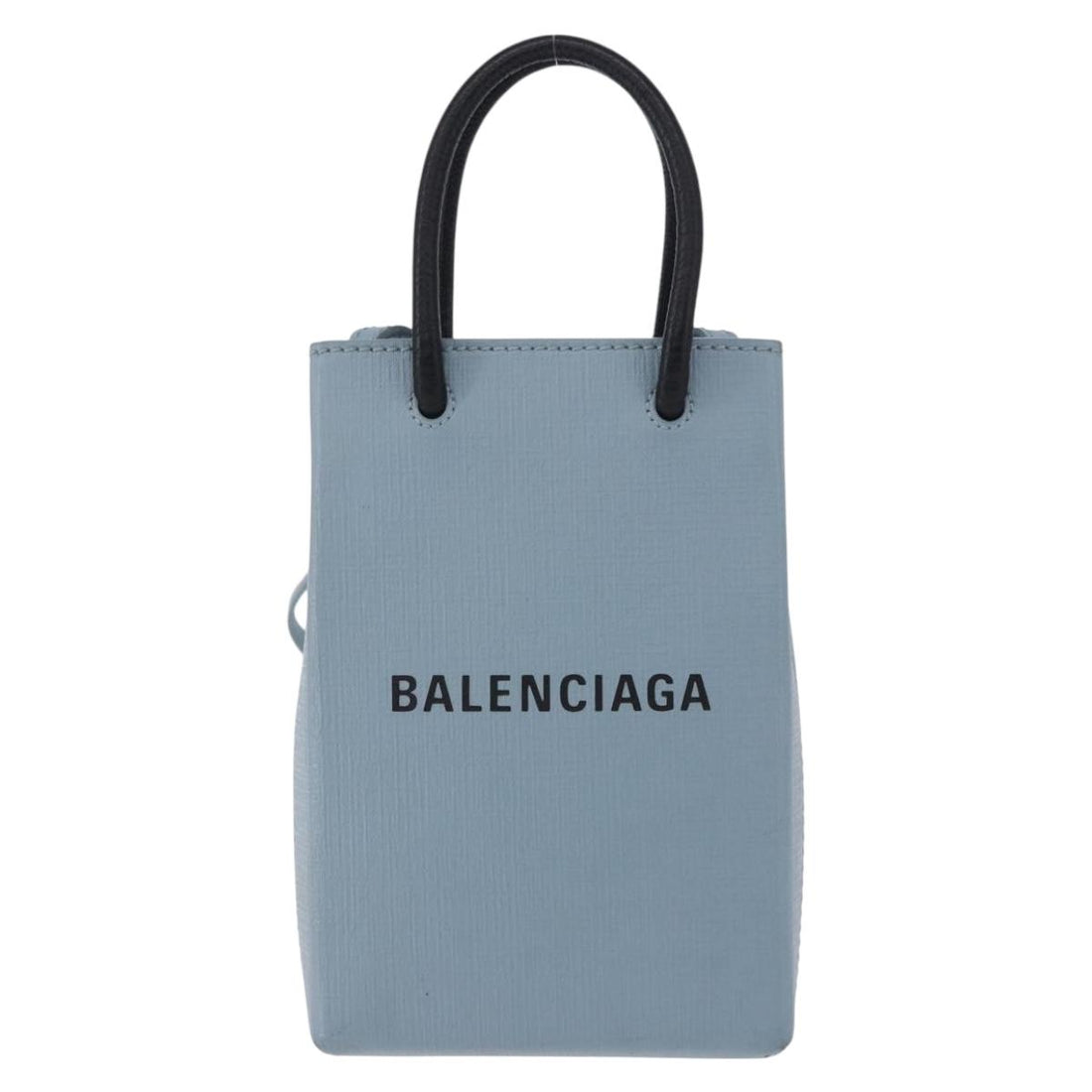 BALENCIAGA Shopping Phone Holder Bag Leather 2way Light Blue 593826 Auth 198722A