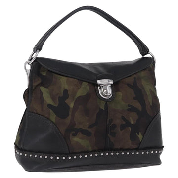 Prada Shoulder Bag Nylon Leather Khaki Silver