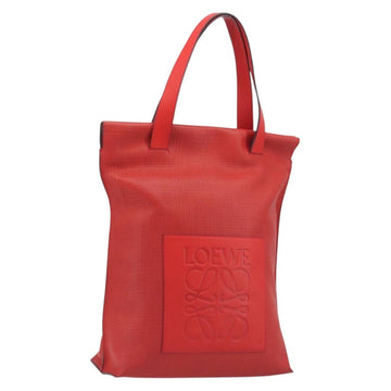 LOEWE Anagram Tote Bag Leather PVC Red Gold Auth 196653A