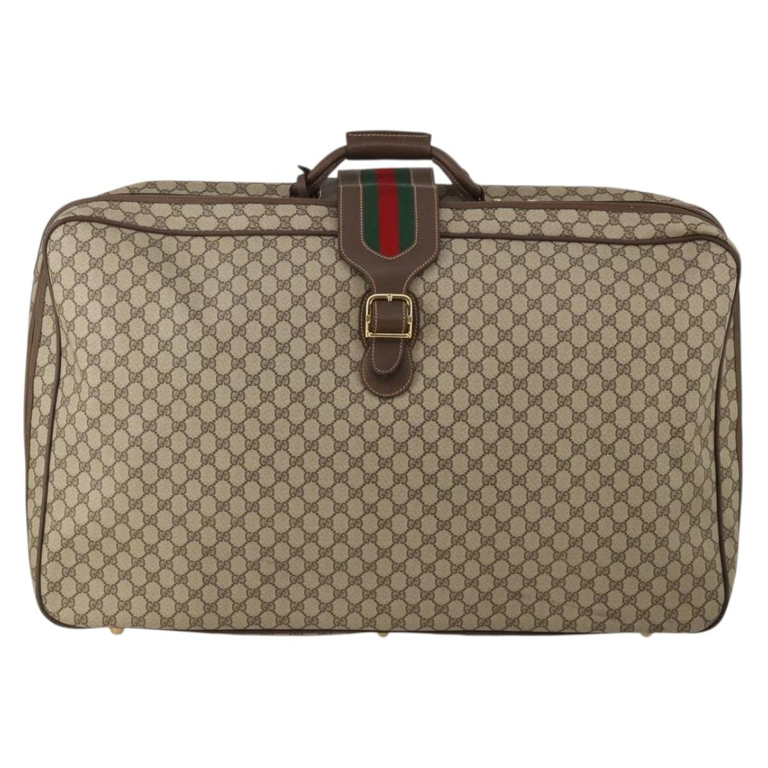 GUCCI GG Supreme Web Sherry Line Trunk PVC Beige Gold Auth 194417