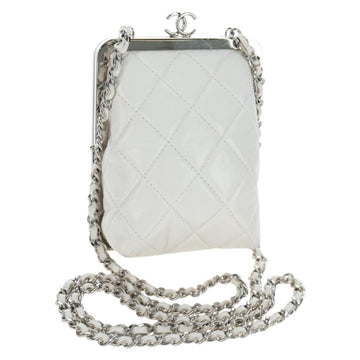 Chanel Matelasse Chain Shoulder Bag Lamb Skin White Silver CC