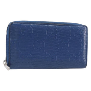 Gucci GG emboss Long Wallet Leather Blue Silver