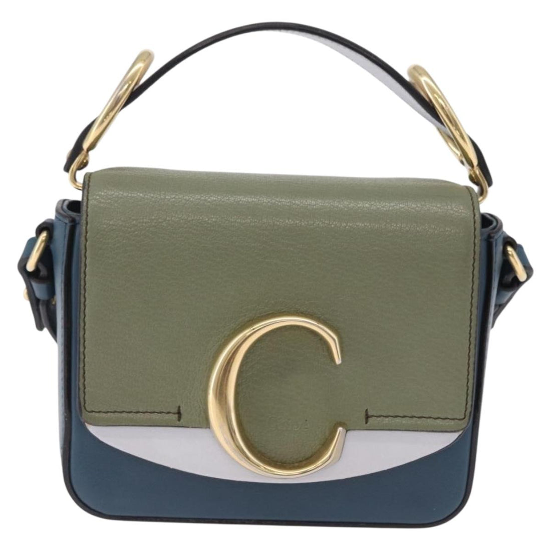 Chloe Chloe C Shoulder Bag Leather Blue Gold Auth ka5709A