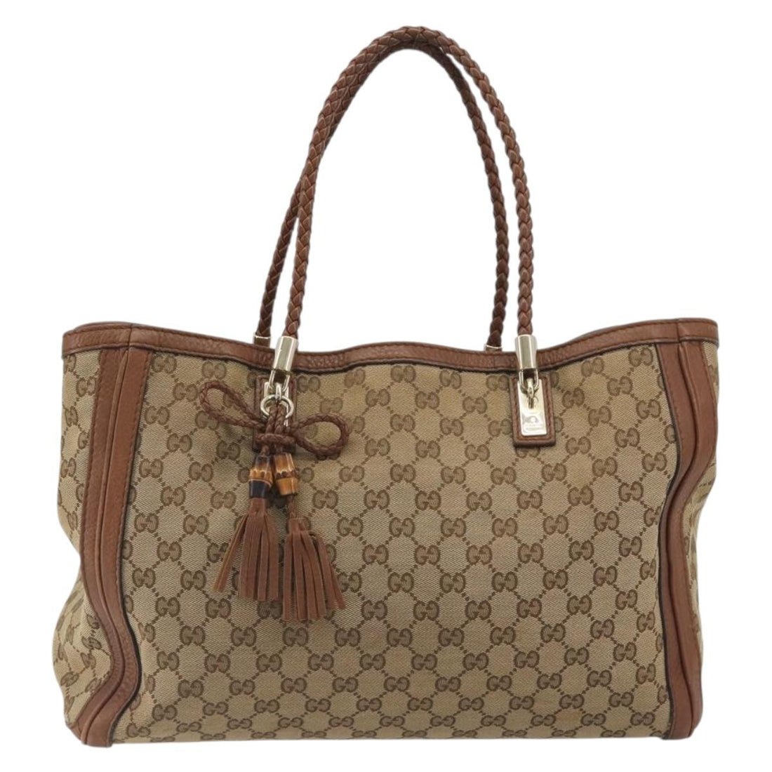 GUCCI GG Canvas Tote Bag Beige Gold 269945 Auth mr2849