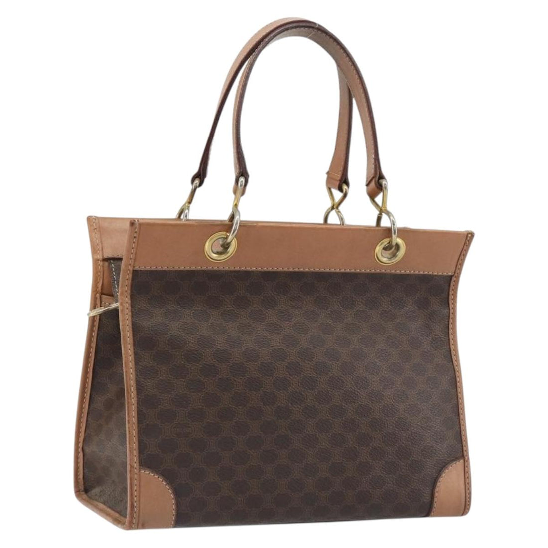 CELINE Macadam Canvas Hand Bag PVC Leather Brown Gold Auth am12382A