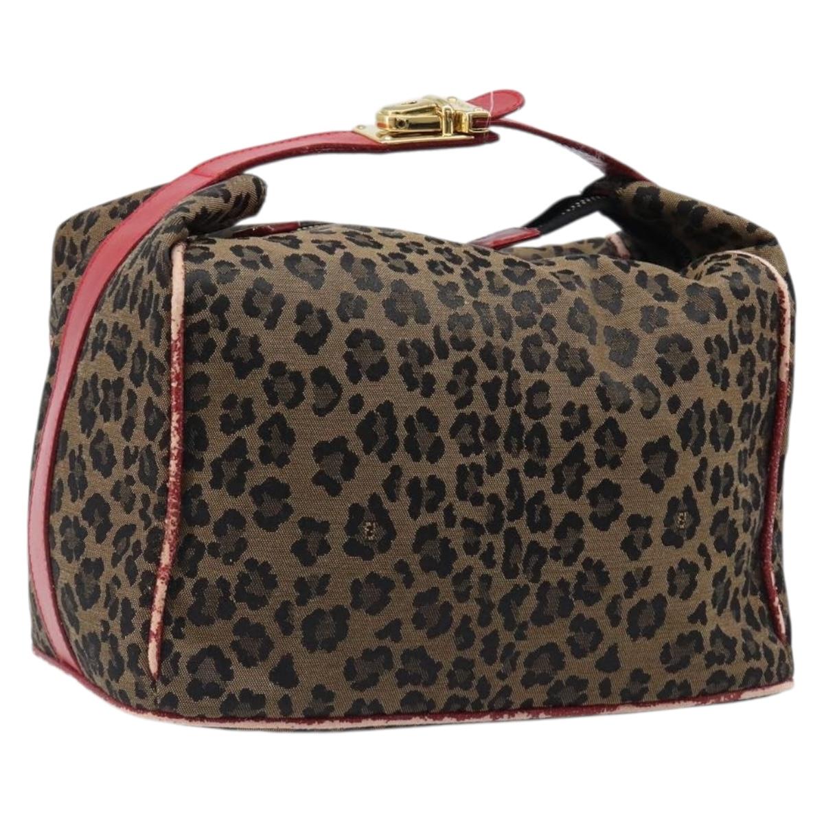 Fendi Vanity Cosmetic Pouch Canvas Brown Gold Tone Leopard
