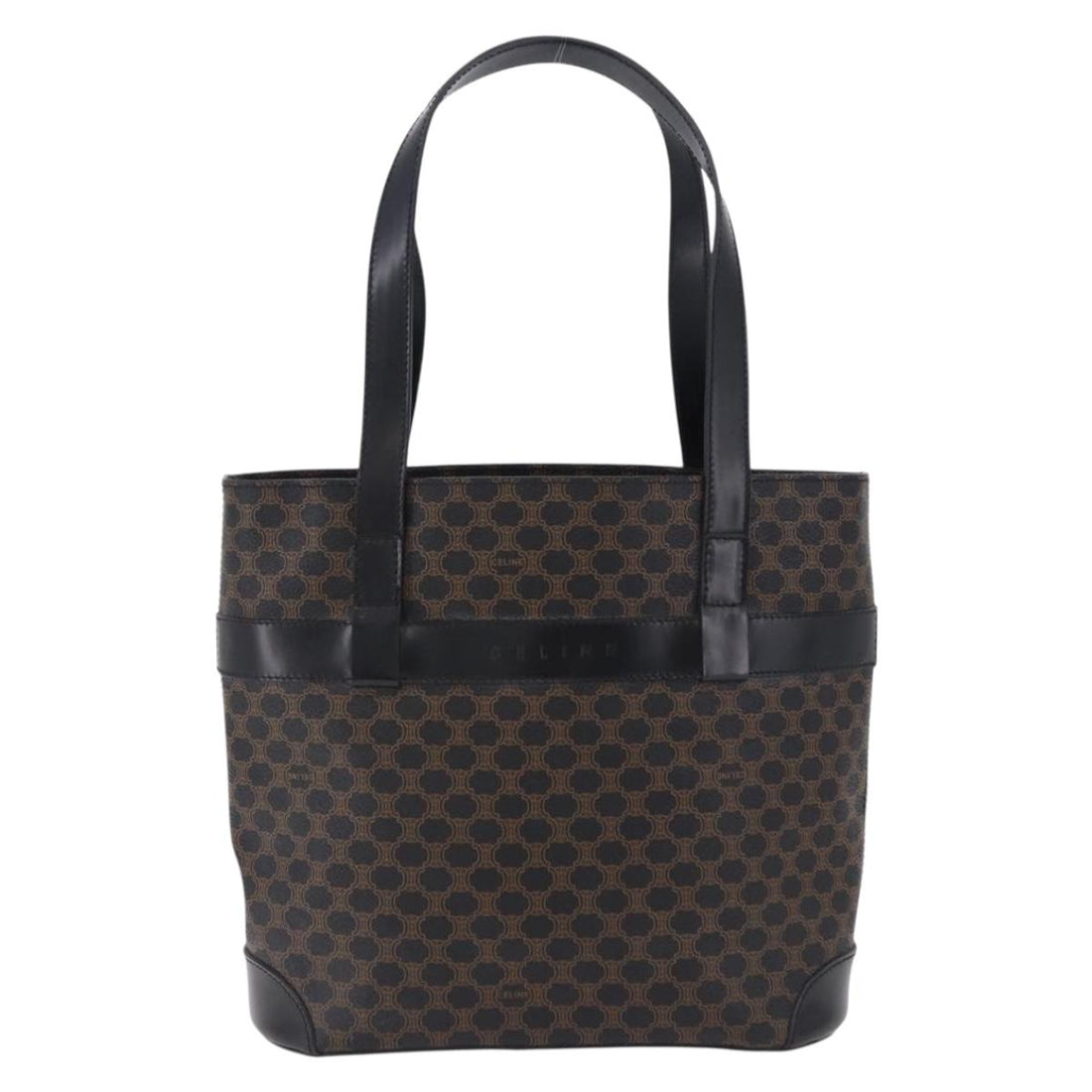 CELINE Macadam Canvas Hand Bag PVC Leather Black Gold Auth 196702