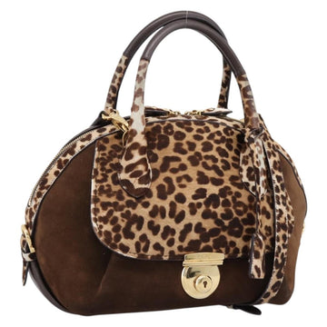 Salvatore Ferragamo Gancini Hand Bag Harako leather 2way Brown Gold Auth 197007A