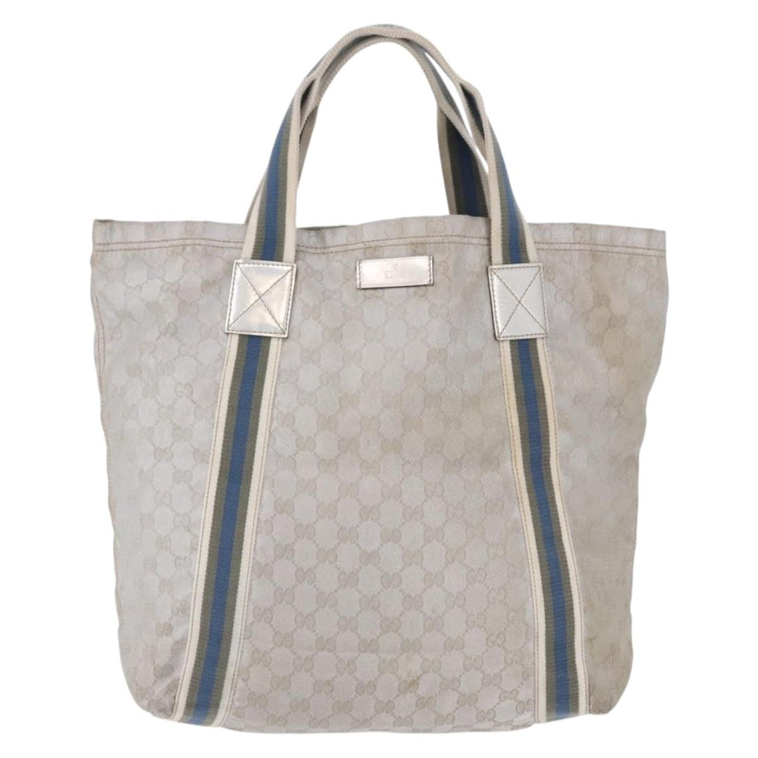 GUCCI GG Canvas Sherry Line Tote Bag Silver 189669 Auth 196326