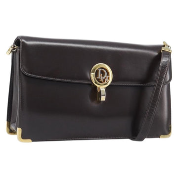 Christian Dior Shoulder Bag Calf Skin Brown Gold Tone