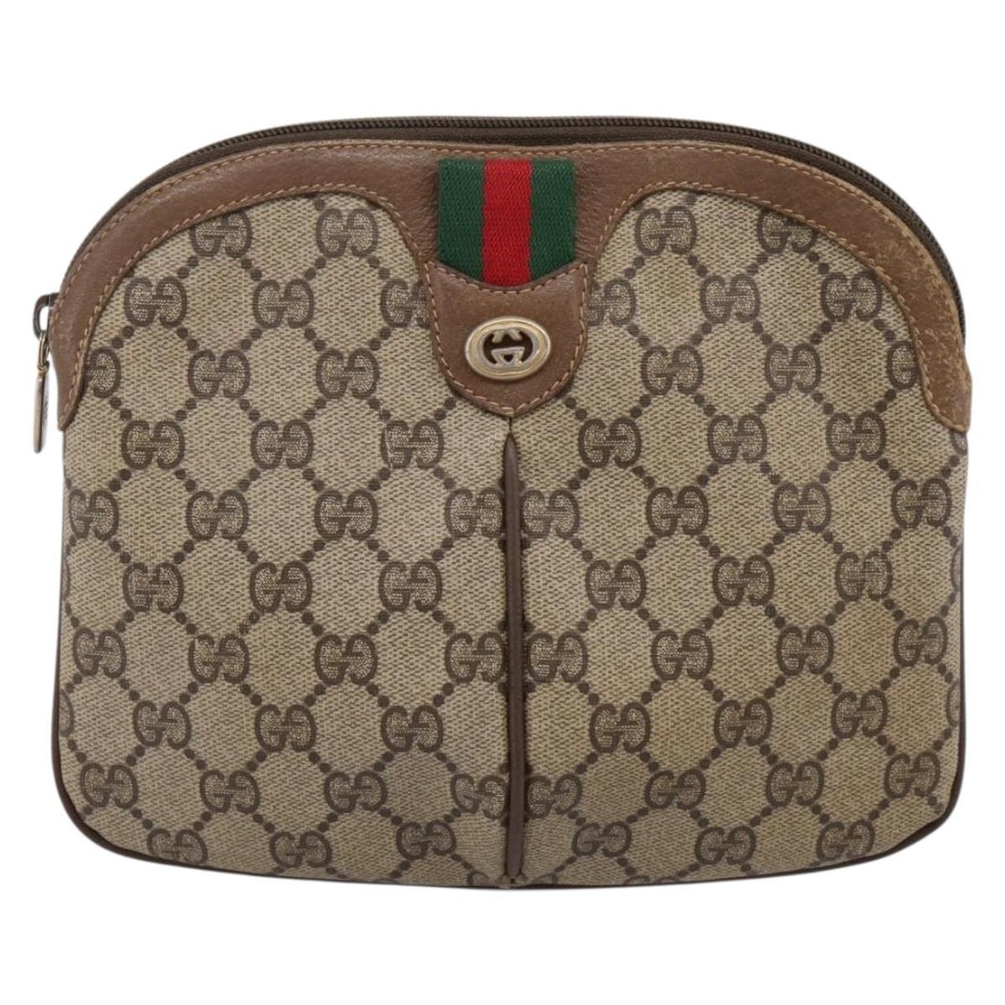 GUCCI GG Supreme Web Sherry Line Bag PVC Beige Gold 904 02 047 Auth ka5750