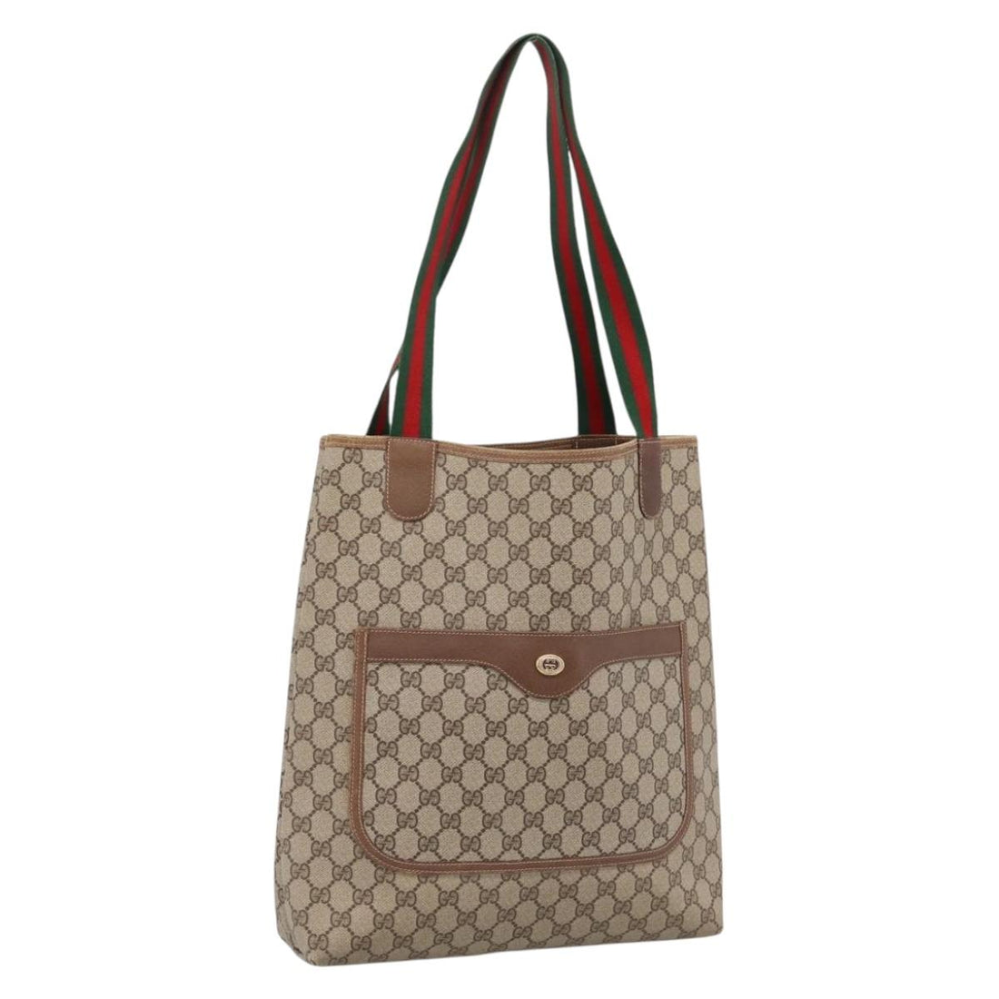 GUCCI GG Supreme Web Sherry Line Tote Bag PVC Beige Gold 40 02 003 Auth 196434