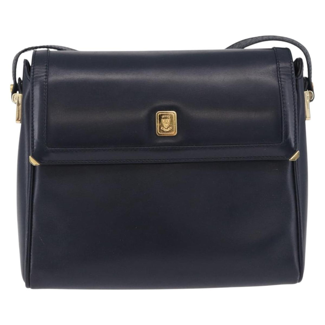 GUCCI Shoulder Bag Leather Navy Gold Tone 29 001 4697 Auth BA14935
