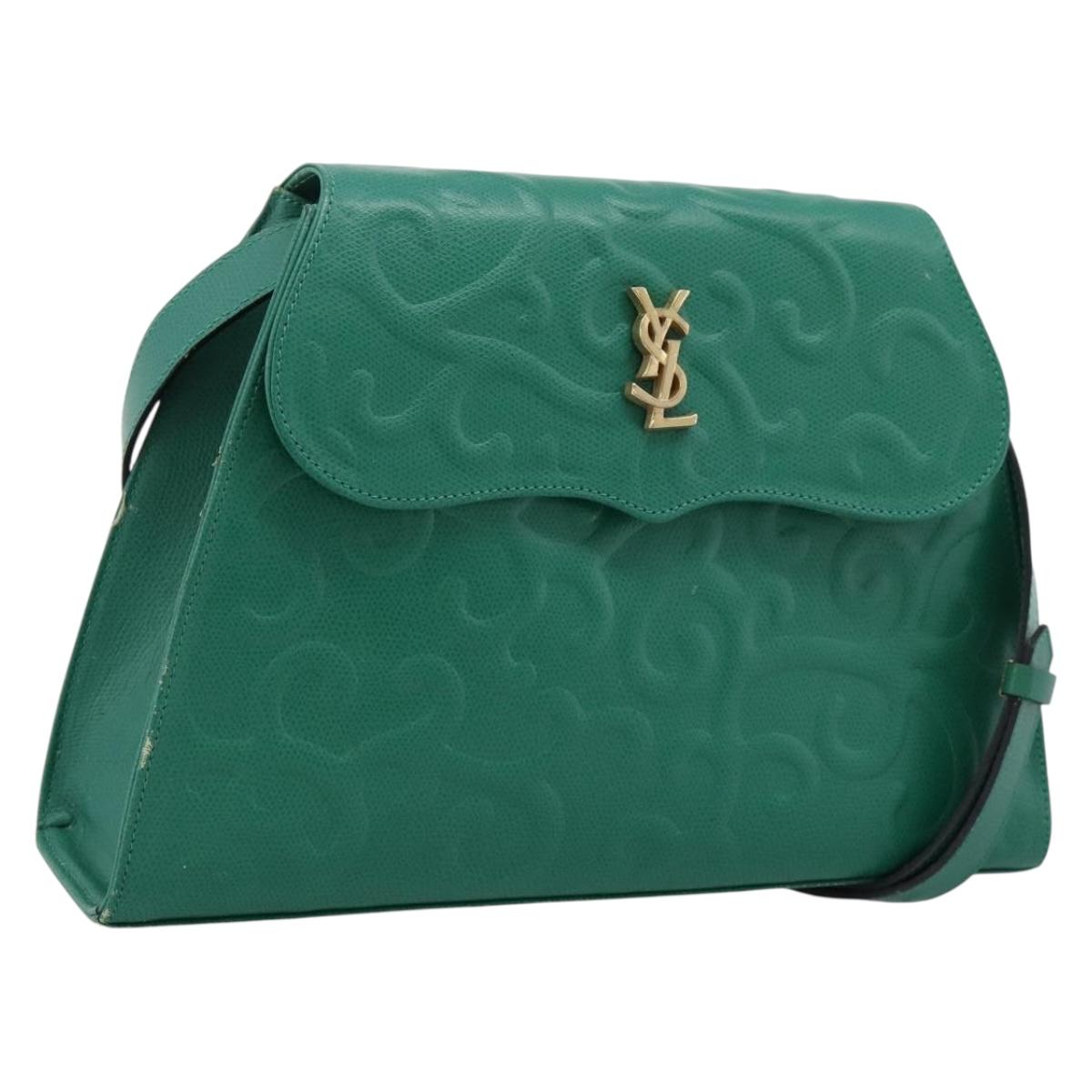 Saint Laurent Shoulder Bag Leather Green Gold Tone (Grade C)
