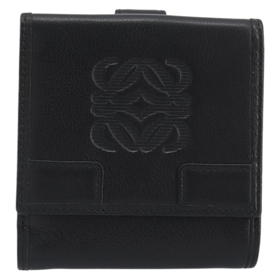 LOEWE Anagram Wallet Leather Black Silver Auth 196748V