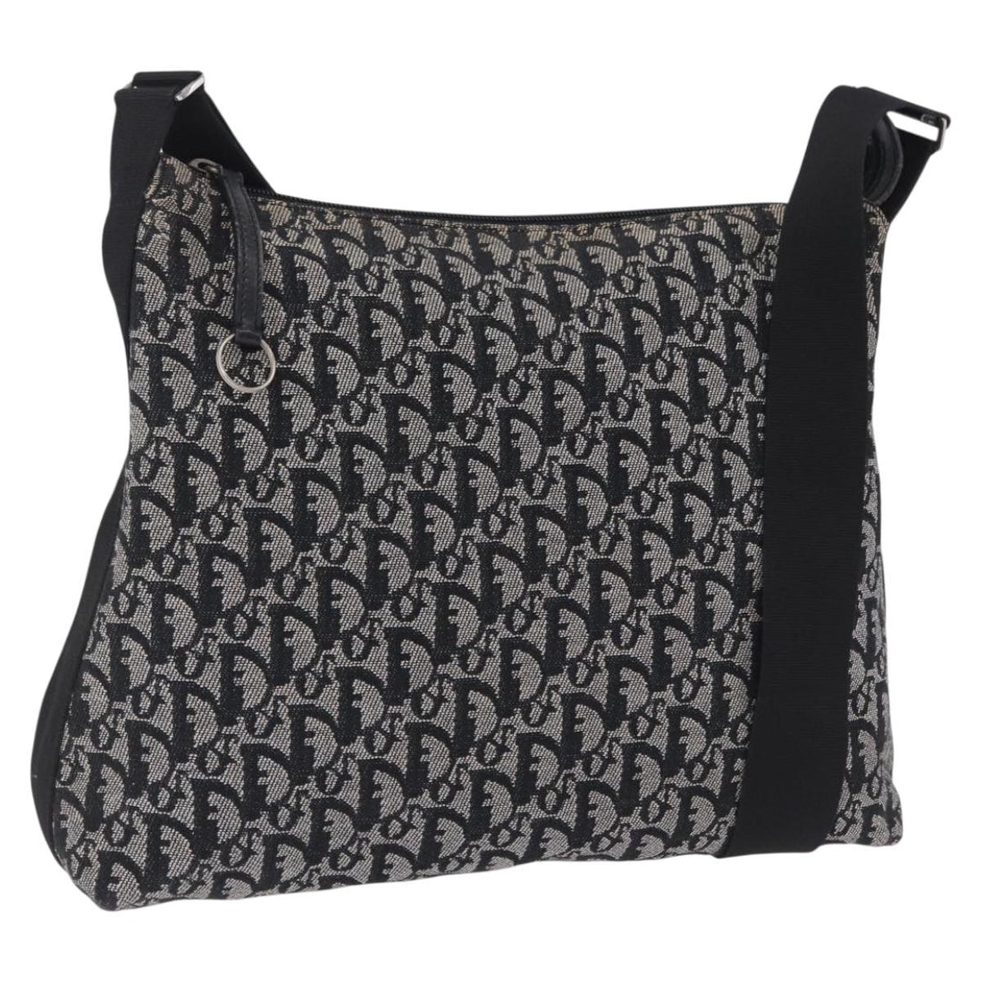 Christian Dior Trotter Canvas Shoulder Bag Black Silver