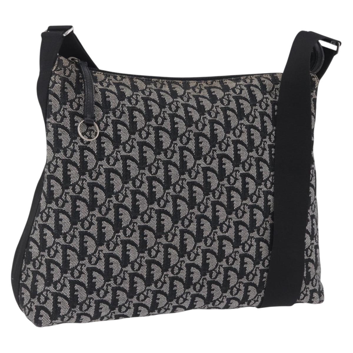 Christian Dior Trotter Canvas Shoulder Bag Black Silver