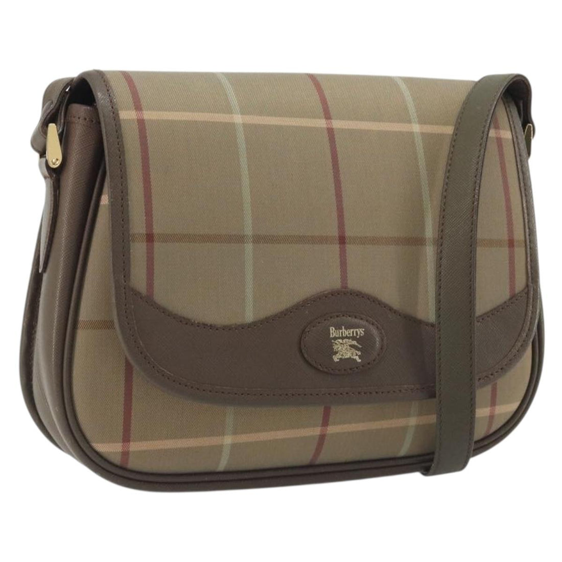 Burberrys Nova Check Shoulder Bag Canvas Beige Gold Tone Auth BA14931A