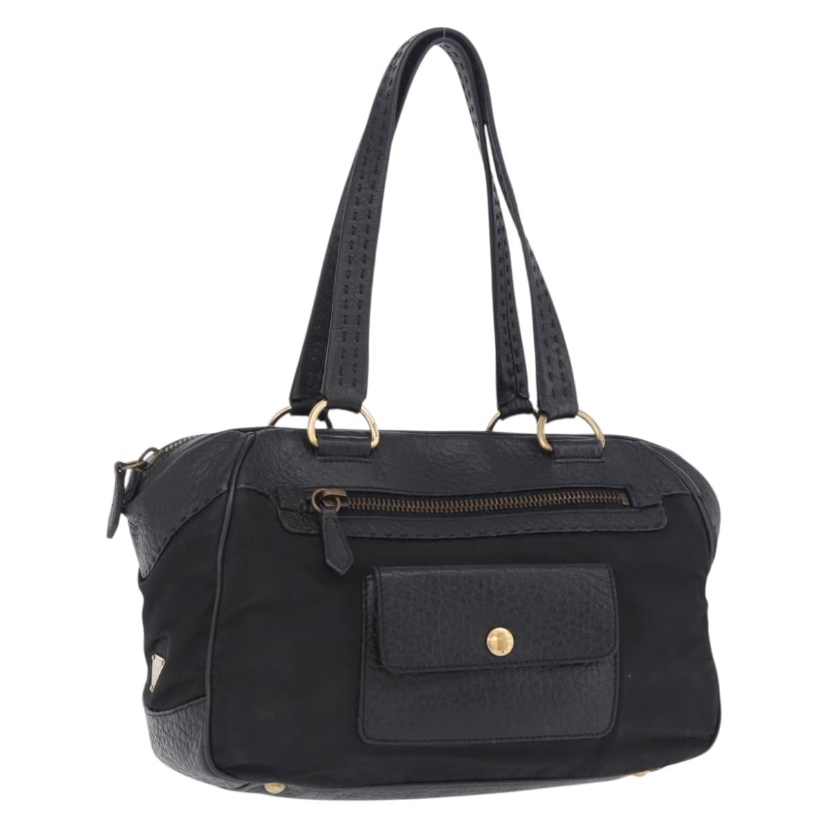 Prada Shoulder Bag Leather nylon Black Gold