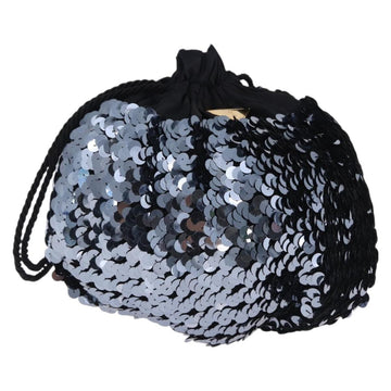SAINT LAURENT Purse Shoulder Bag Sequin nylon Black Auth ka5811V