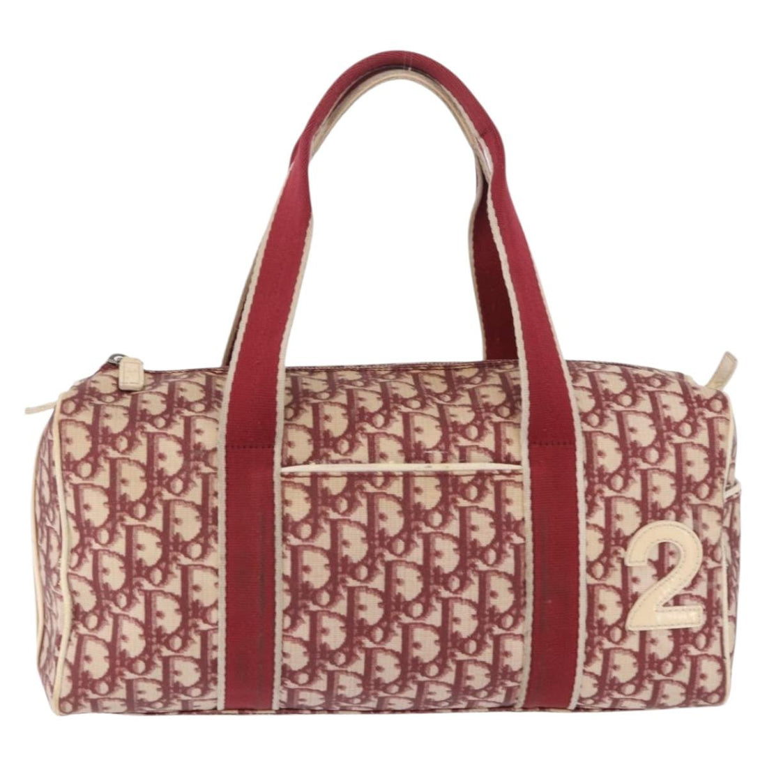 Christian Dior Trotter Boston Bag PVC Leather Red White Auth 198330