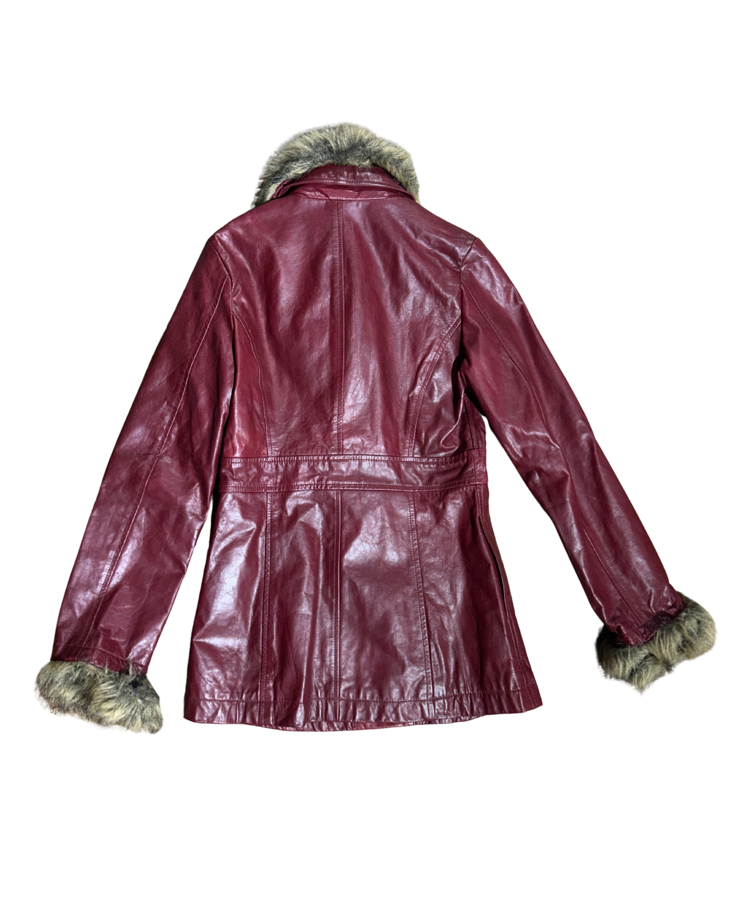 Burgundy Leather jacket with Fur Cuffs & Collar