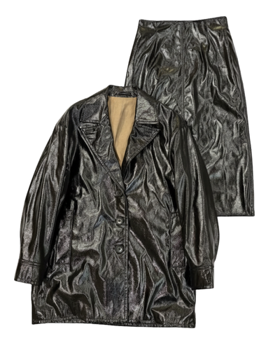 SHIRAHATA Patent Leather Look Skirt Suit Top and Bottom