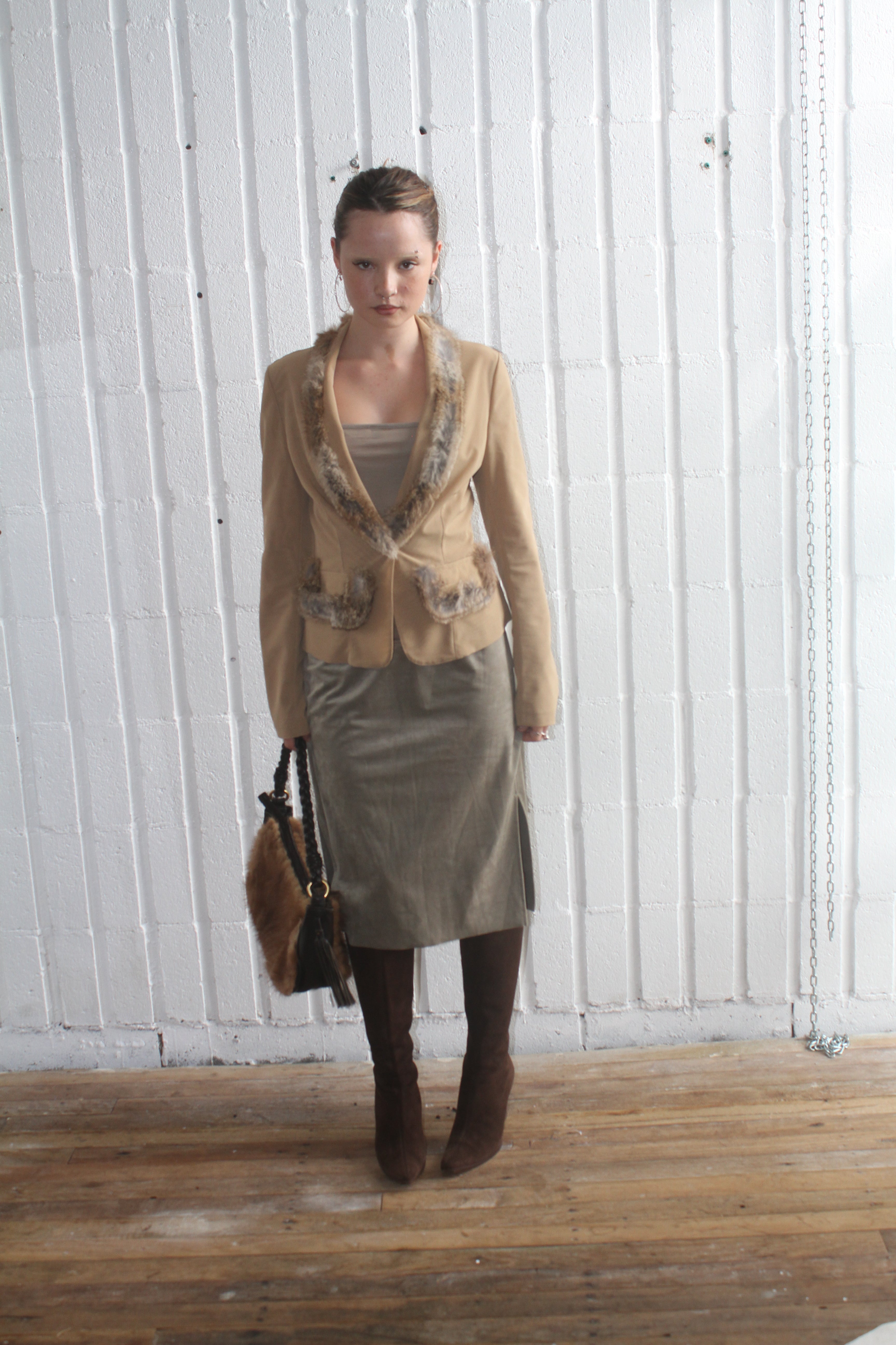 Paola Frani Rabbit Fur Trim Blazer