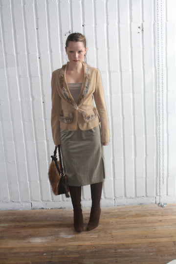 Paola Frani Rabbit Fur Trim Blazer