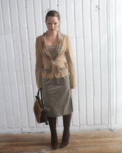 Paola Frani Rabbit Fur Trim Blazer