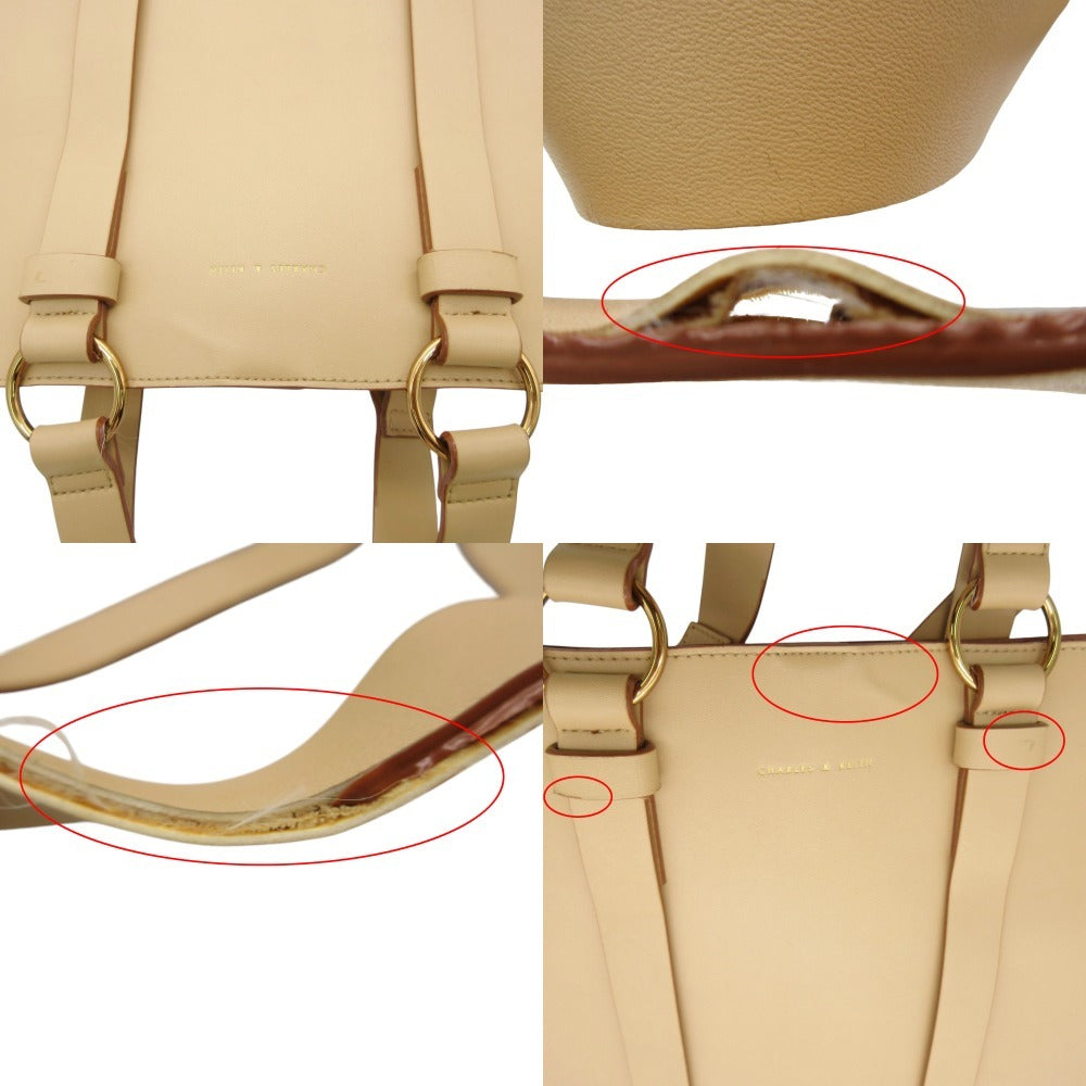 Charles & Keith Beige Faux Leather Logo Tote Bag